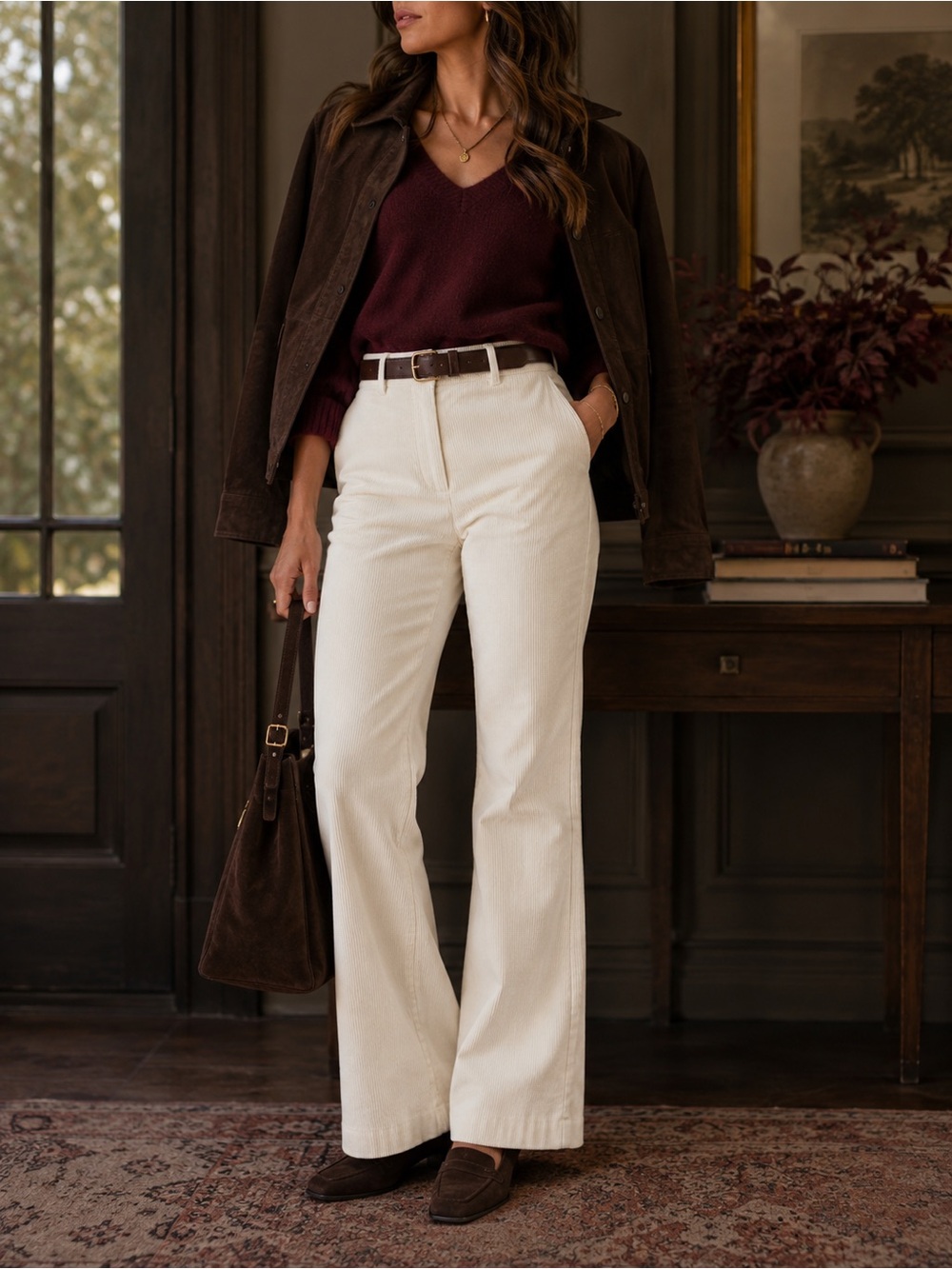 Club Monaco Ivory Corduroy Trouser Pants Size 12 Modern Preppy